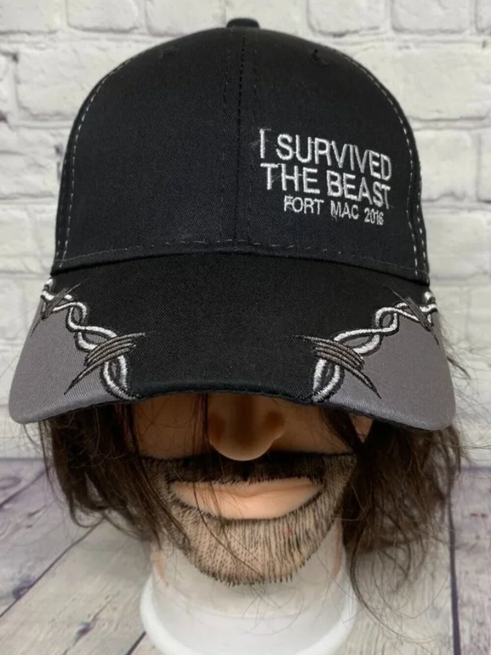 Oilfield Hat Cap Strap Back Black I Survived The Beast Embroidered Barb Wire